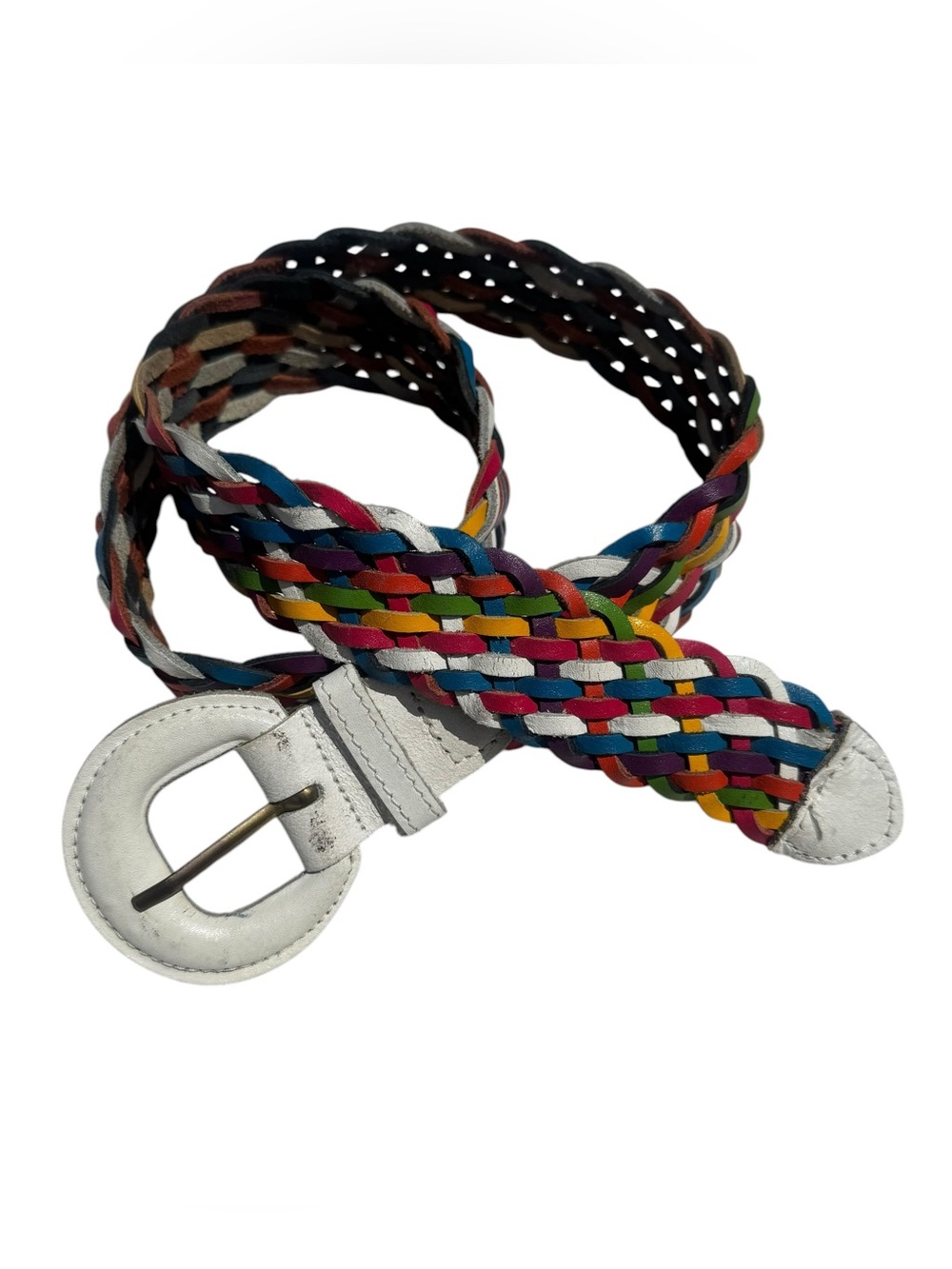 Vtg Capezio Braided Woven Rainbow Leather Belt Womens Size M L 39.5” Length